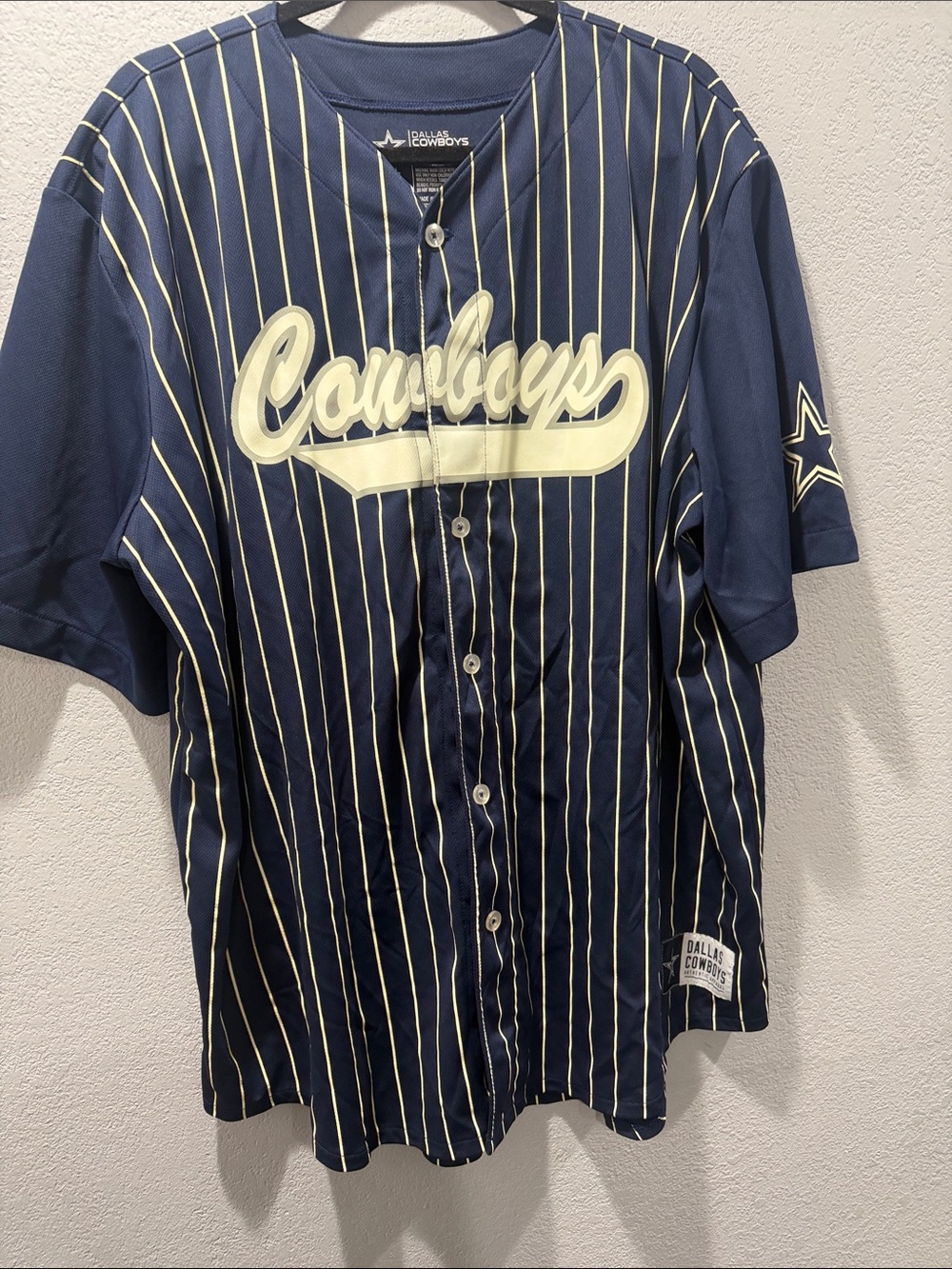 NFL Dallas Cowboys Navy and Cream Pinstripe Baseball Jersey